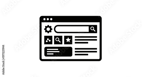 Abstract illustration of a webpage with various icons for web search or configuration