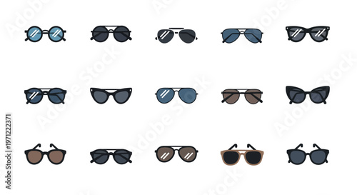 Assortment of Stylish Sunglasses: Vector Illustration of Diverse Eyewear Designs