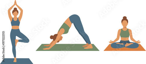 Women doing yoga poses together.