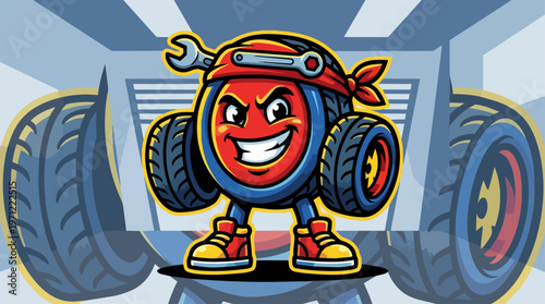 Cartoon character with tire body.