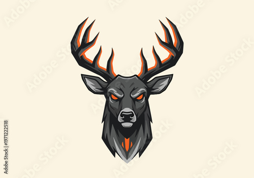 Dark deer head logo with glowing antlers: Gaming logo - Gaming Mascot - esport mascot vector illustration  Logo, Mascot, E-Sport, vector mascot - Mascot Logo