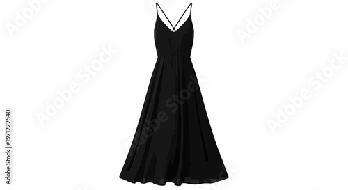 Elegant black dress with spaghetti straps, perfect for formal events and summer evenings