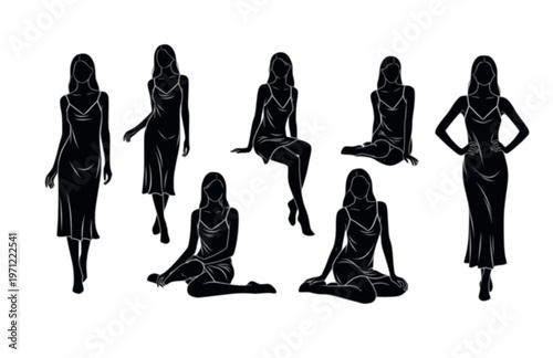 Minimalist Silk Slip Dress Girl Silhouette, Quiet Luxury Sensual Fashion Vector, Modern Sophisticated Lifestyle Icon