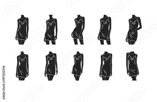 Minimalist Silk Slip Dress Girl Silhouette, Quiet Luxury Sensual Fashion Vector, Modern Sophisticated Lifestyle Icon