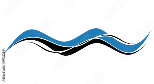 Abstract wave design in blue and black colors against a pristine white background