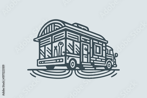 Renovated Mobile Workshop Van Food Truck Illustration
