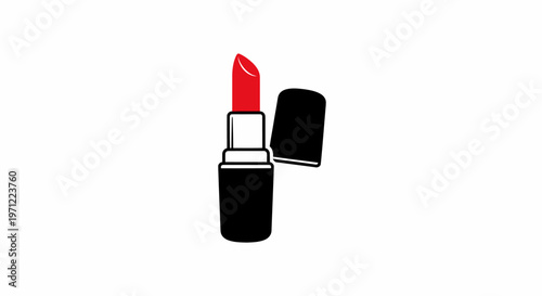 Minimalist Illustration of a Red Lipstick with Black Case and Cap Isolated