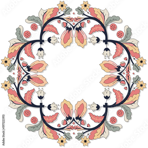 Antique Floral Frame Pastel Tones Soft Shadows Vector Illustration