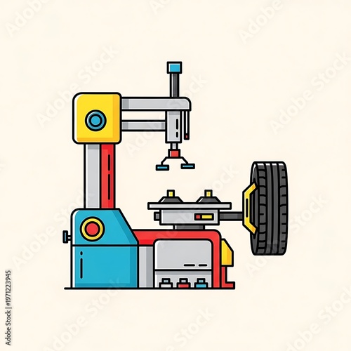 Tire changing machine in garage.