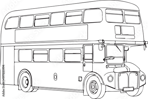 Vintage Double-Decker Bus, London Style, Vector Illustration, Black and White