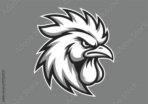 Grayscale rooster mascot logo design: Gaming logo - Gaming Mascot - esport mascot vector illustration  Logo, Mascot, E-Sport, vector mascot - Mascot Logo