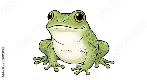 Illustration of a Green Frog Sitting and Looking Forward.