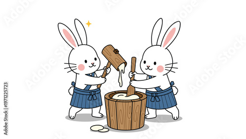 Cute illustration of a golden retriever dog being dried with a blue hair dryer next to a bottle of dog shampoo at a professional pet salon.