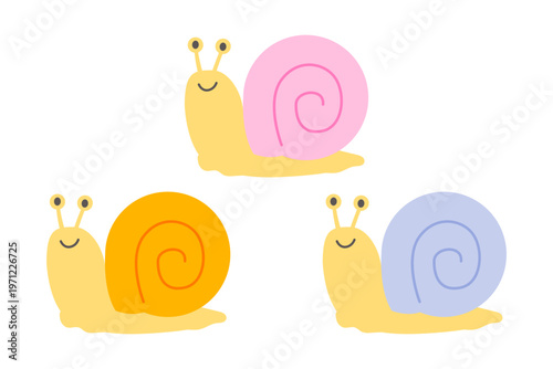 かわいいカラフルなかたつむりのベクターイラストセット