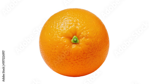 Ripe juicy orange fruit with green stem and textured peel
