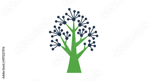 Stylized graphic illustration of a blossoming tree isolated on a pristine white backdrop