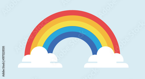 Vibrant Rainbow over Clouds: A Cheerful, Colorful Illustration Against a Blue Background