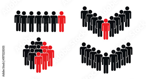 Diverse groups of people forming supportive circles and lines in unity imagery.