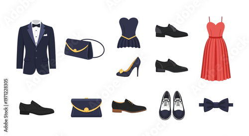 Elegant Vector Illustration of Fashion Apparel and Accessories for Formal Occasions