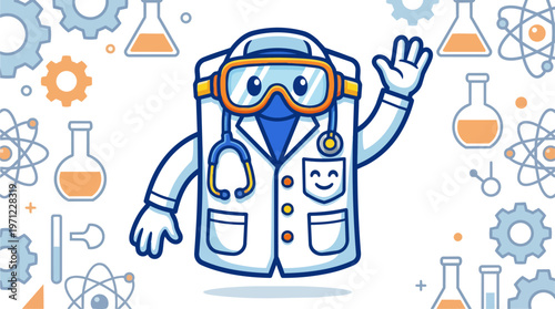 Cartoon doctor wearing goggles.