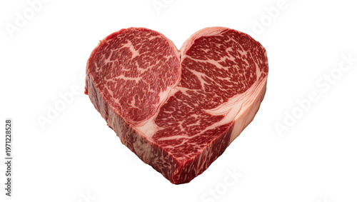 Obraz na plátne Raw marbled beef heart shaped steak cut