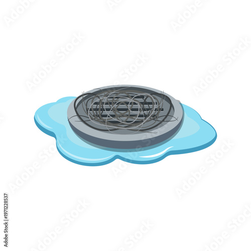 Hair on shower sink hole, hair loss problem for shampoo product advertising or etc. concept in cartoon illustration vector