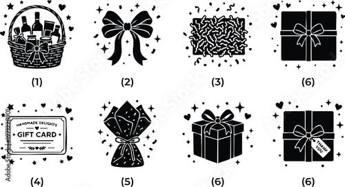 Gift basket wine bottles jars and decorative hearts stars