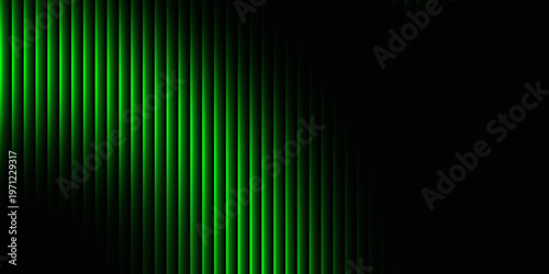 Dynamic abstract background featuring luminous green vertical lines creating a sleek digital pattern fading into darkness, ideal for technology and futuristic themes.