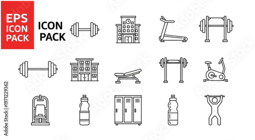 Gym and fitness equipment icon pack for workout and exercise.