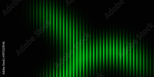 Abstract green glowing vertical lines on a dark black background creating a dynamic futuristic digital design, perfect for technology or sci-fi themes.