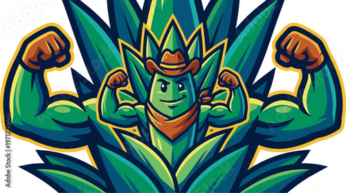 Cartoon Agave Plant Character Flexing.