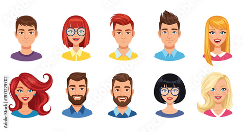 Diverse cartoon avatars of people with varied hair colors and styles.