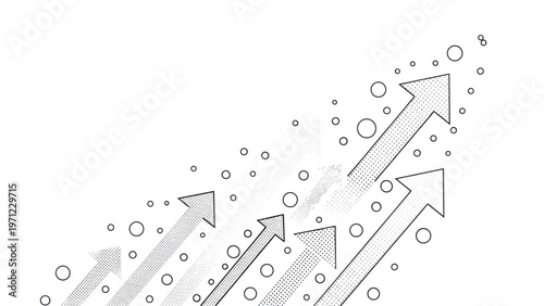 Abstract background featuring several ascending arrows and bubbles representing growth success and positive momentum.