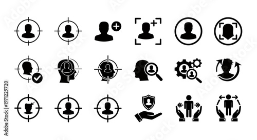 Collection of silhouette icons showing people and targeting symbols.