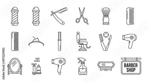 Barber shop tools and equipment illustration, perfect for salon advertising and design.