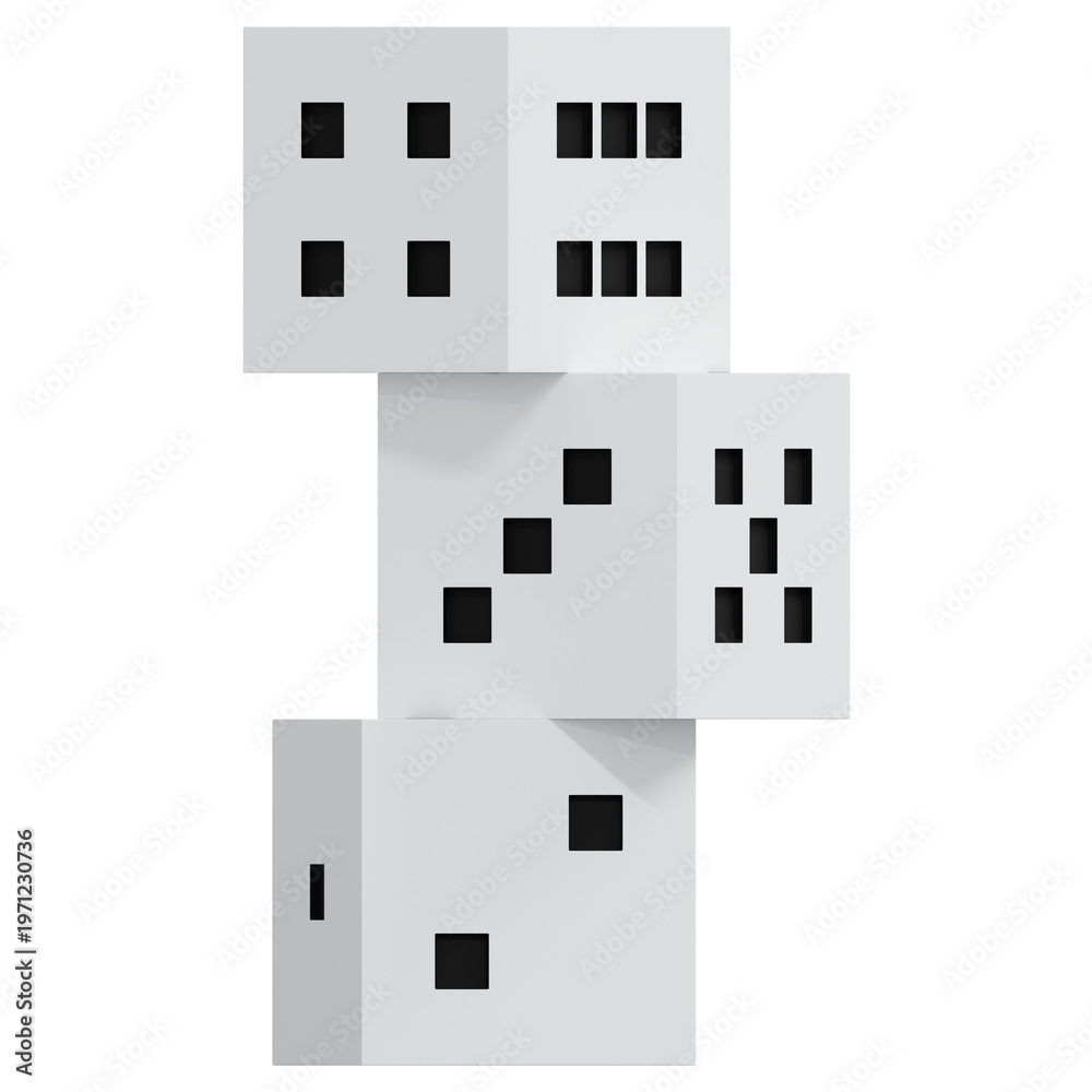 Fototapeta premium 3D Vertical Column Of Three White Dice Stacked High