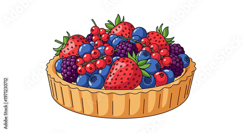 A colorful illustration of mixed berry tart.