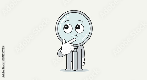 Thinking cartoon light bulb character pondering.