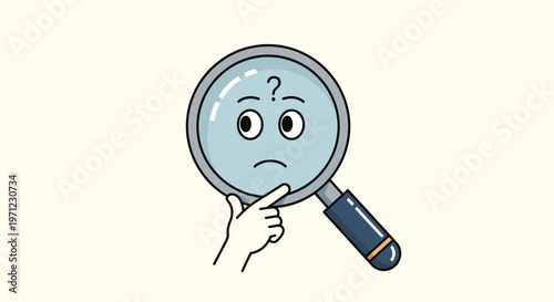 A cartoon magnifying glass with a puzzled face.