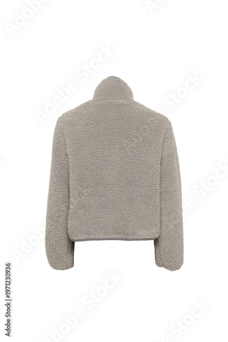 Light Gray Fuzzy Jacket Back View on White Background