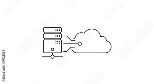 Cloud data server illustration showcasing network connectivity and data transfer process