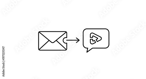 Email communication and message delivery conceptual illustration in minimalist black line style