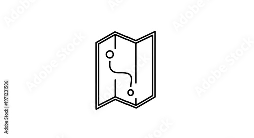 Minimalist monochrome map illustration depicting a route with start and end points of a journey