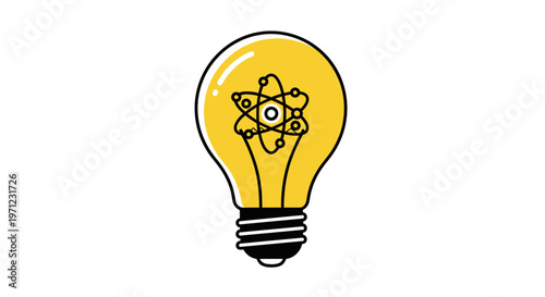 Illustration depicting an atomic structure inside a light bulb symbolizing creative ideas
