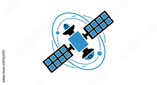Illustration of a modern satellite orbiting the earth in a minimalist style for technology design