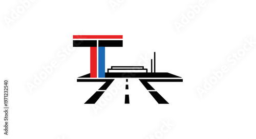 Abstract geometric design of a transportation hub with minimalist style and modern colors