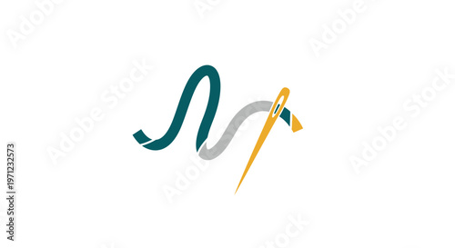Abstract illustration of a sewing needle and thread symbol for fashion design