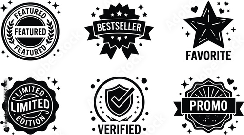 Black and white badge set with featured bestseller favorite limited edition verified and promo icons