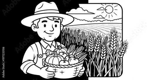 Farmer holding a basket of fresh produce.