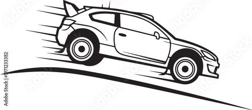 Racing car vector, speeding automobile illustration, motion blur, black and white